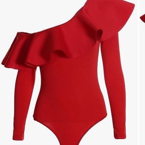 Slash neck long sleeve ruffle bodysuit
